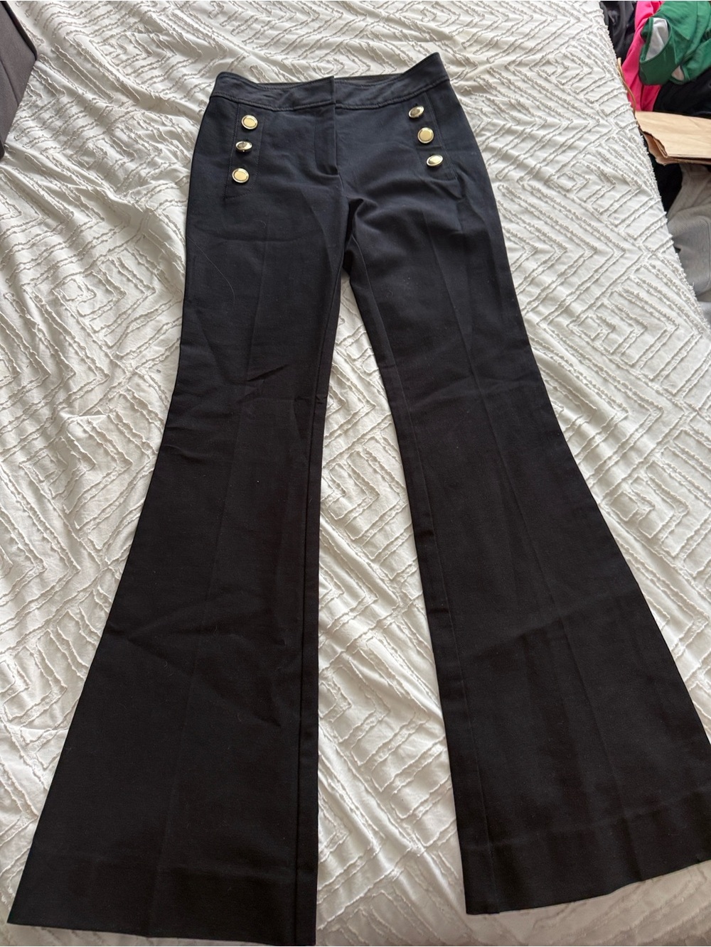10 Crosby Derek Lam High-Waist Black Flared Pants with Gold Buttons